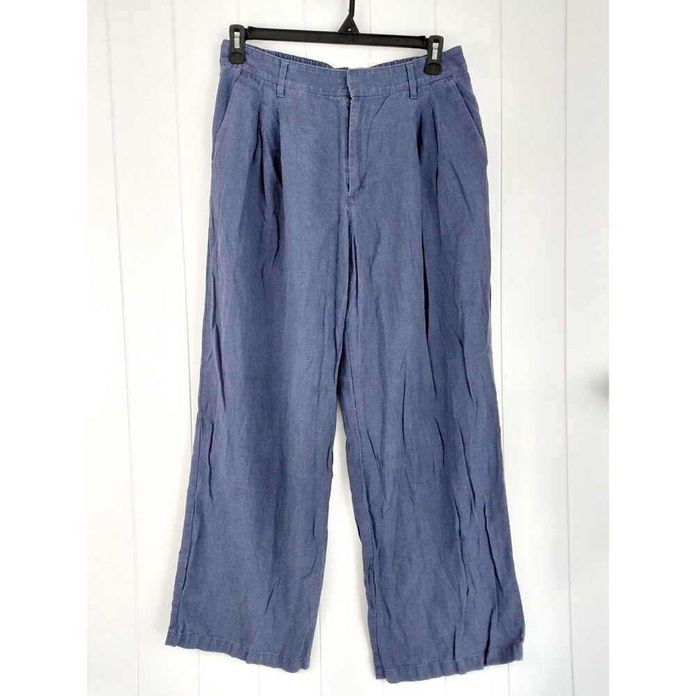 Gap Blue Linen Pleated Wide Leg Trouser Pants Coastal Beach Lagenlook 12